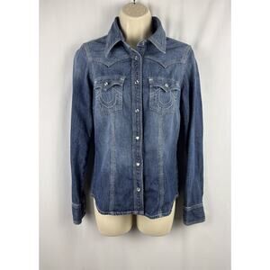 True Religion Rocky Denim Shirt S Western Rhinestone Snap Y2K